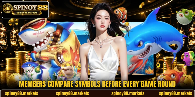 Members compare symbols before every game round Members compare symbols before every game round