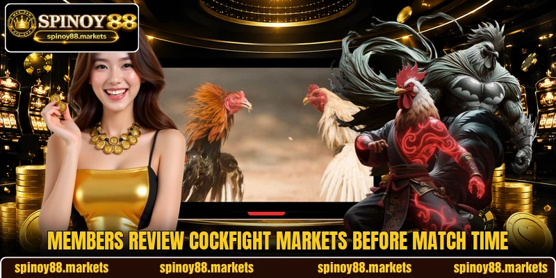 Members review cockfight markets before match time Members review cockfight markets before match time